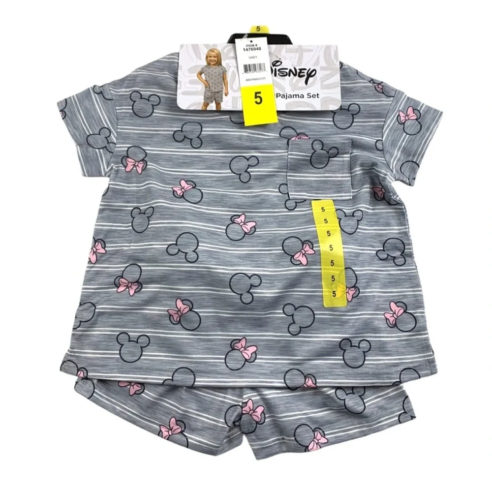 Disney Kids 5T Mickey Mouse Minnie Mouse Print Shorts and Top Pajama Set NEW